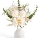 Mkono Small Artificial Flowers in Ceramic Vase 13.5" Centerpieces Coffee Table Decor, Silk Flower Arrangements for Home Decor Indoor Fake Flower Bouquet for Dining Room Kitchen Wedding, White