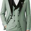 Men's Tuxedo Suit 3 Piece Slim Fit Suits with Bow Tie | Tuxedo jacket with black lapel,double breasted vest and pants,perfect for weddings, parties and business events