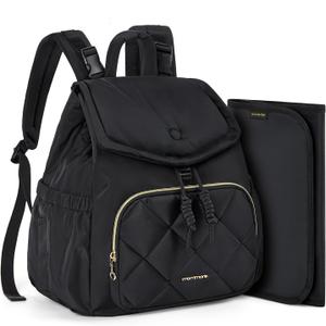 mommore Diaper Bag Backpack, Small Diaper Backpack for Travel, Drawstring Puffer Diaper Bag, Lightweight Quilted Baby Bag with Stroller Straps, Changing Pad
