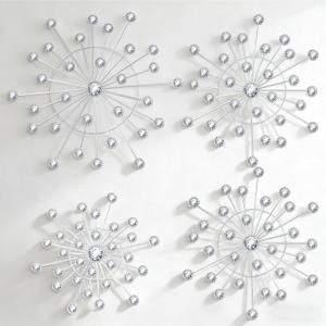 xozeooeu 4 Pcs Silver Starburst Wall Decor, Metal Sunburst Walls Art with Crystal Rhinestones, MultiSize Iron Bling Wall Hanging for Living Room, Bedroom, Entryway