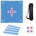 Qintan Mahjong Mat with 4PC Coasters, Tile Racks & Pushers, 32x32 in, Blue