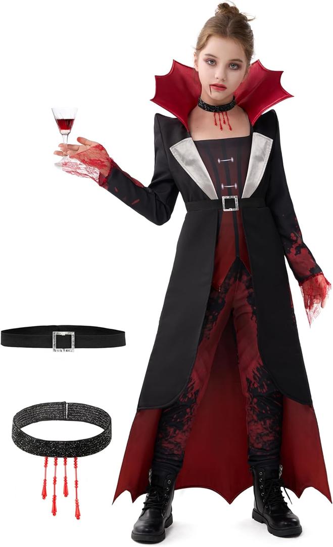 Spooktacular Creations Bloody Vampire Costume for Girls, Halloween Costume for Kids, Halloween Vampiress Role Play Dress (8-10 yrs)