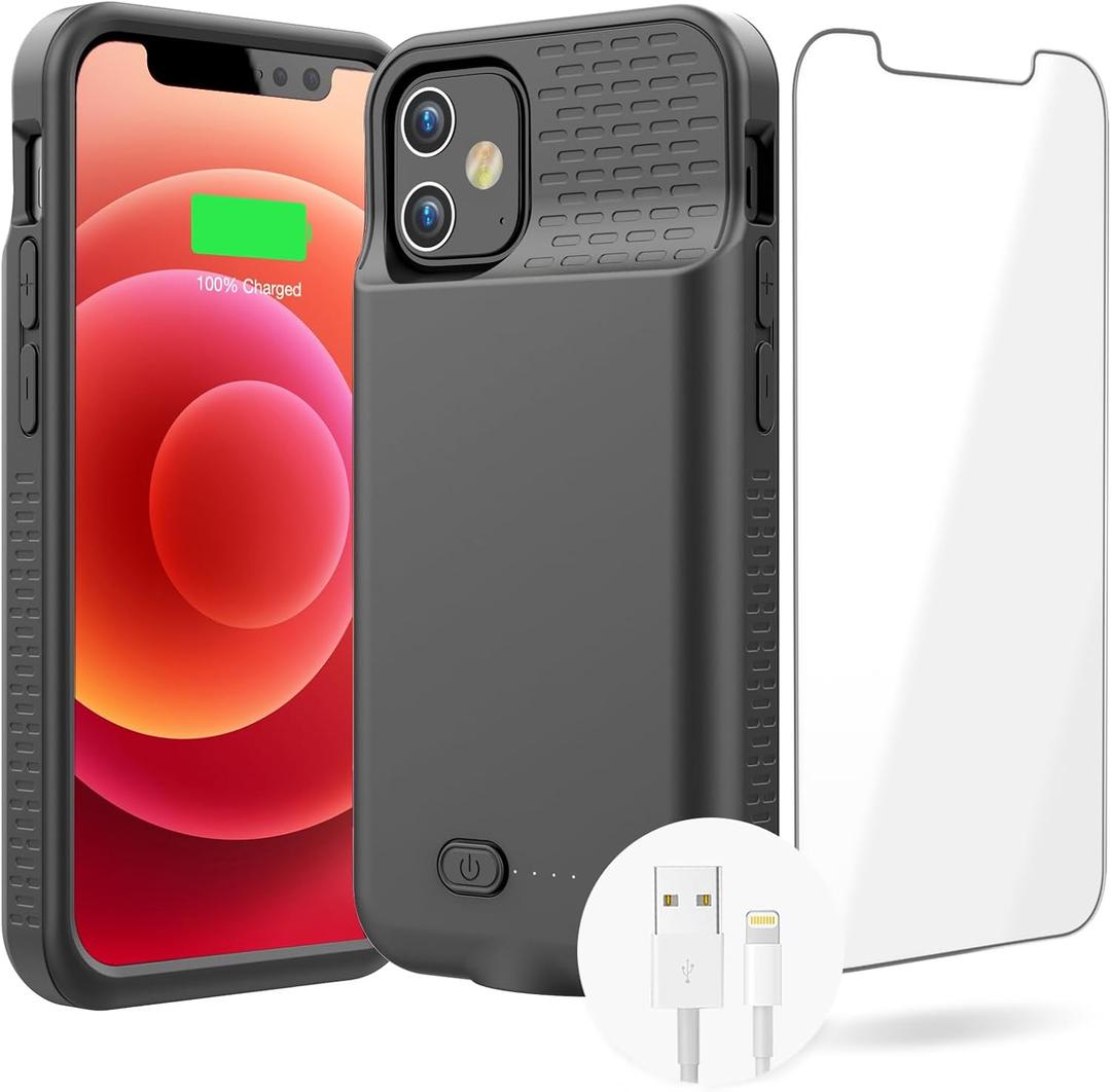 GIN FOXI Battery Case for iPhone 12/12Pro, Real 7000mAh Ultra-Slim Battery Charging Case Rechargeable Anti-Fall Protection Extended Charger Cover for iPhone 12Pro Max/12/12 Pro Battery Case Black