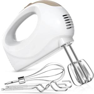 Handmixer - 5 Speed Portable Kitchen Mixer Electric Handheld with 5 Stainless Steel Accessories Whisk, Food Beater, Ivory white
