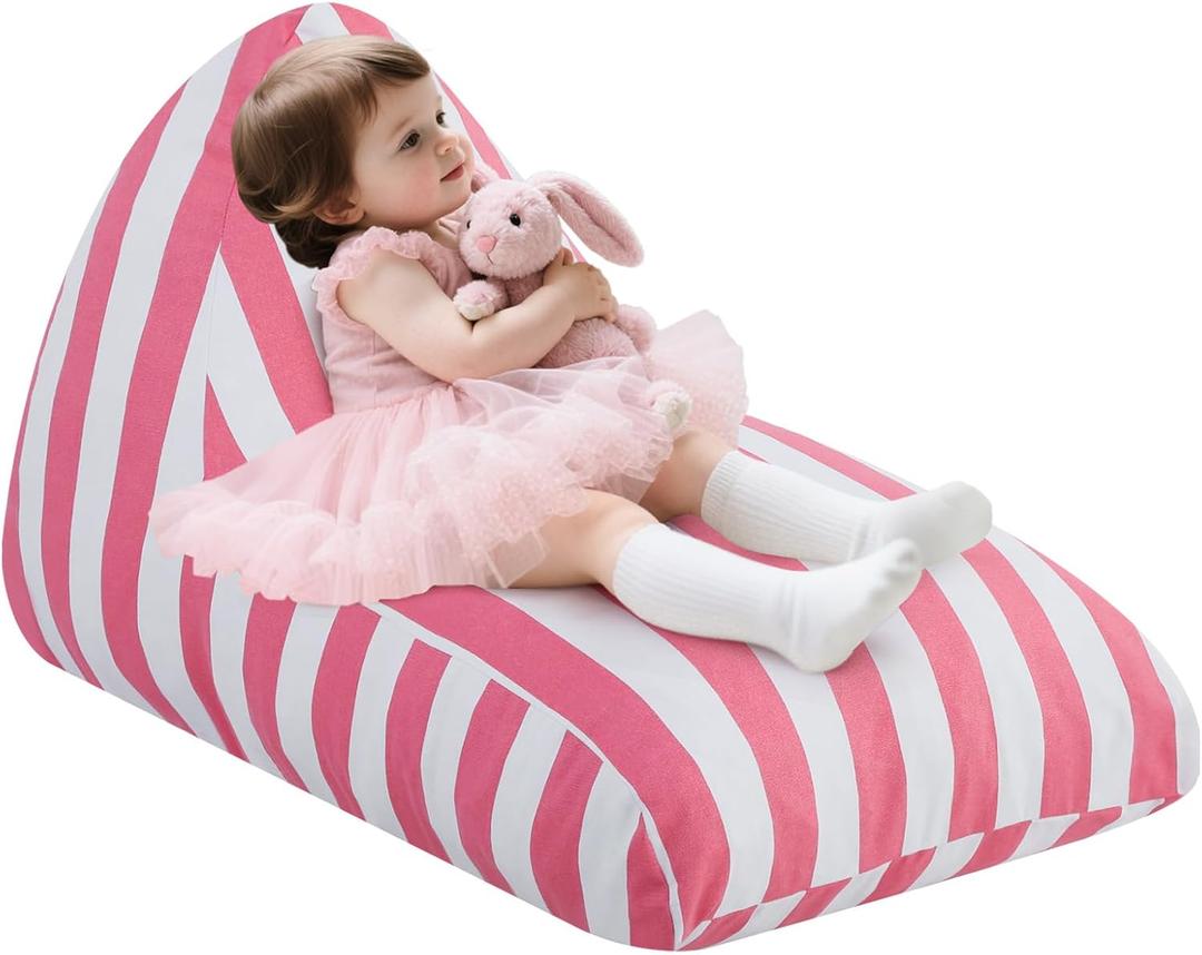 COMAX Bean Bag Chairs for Kids, Kid Beanbag Chair Stuffed with Filler, Toddler Lounge Chair Cotton, Lazy Floor Lounger for Girls and Boys, Premium Cotton Canvas (39.4"D x 23.6"W x 23.2"H, Pink Stripes)