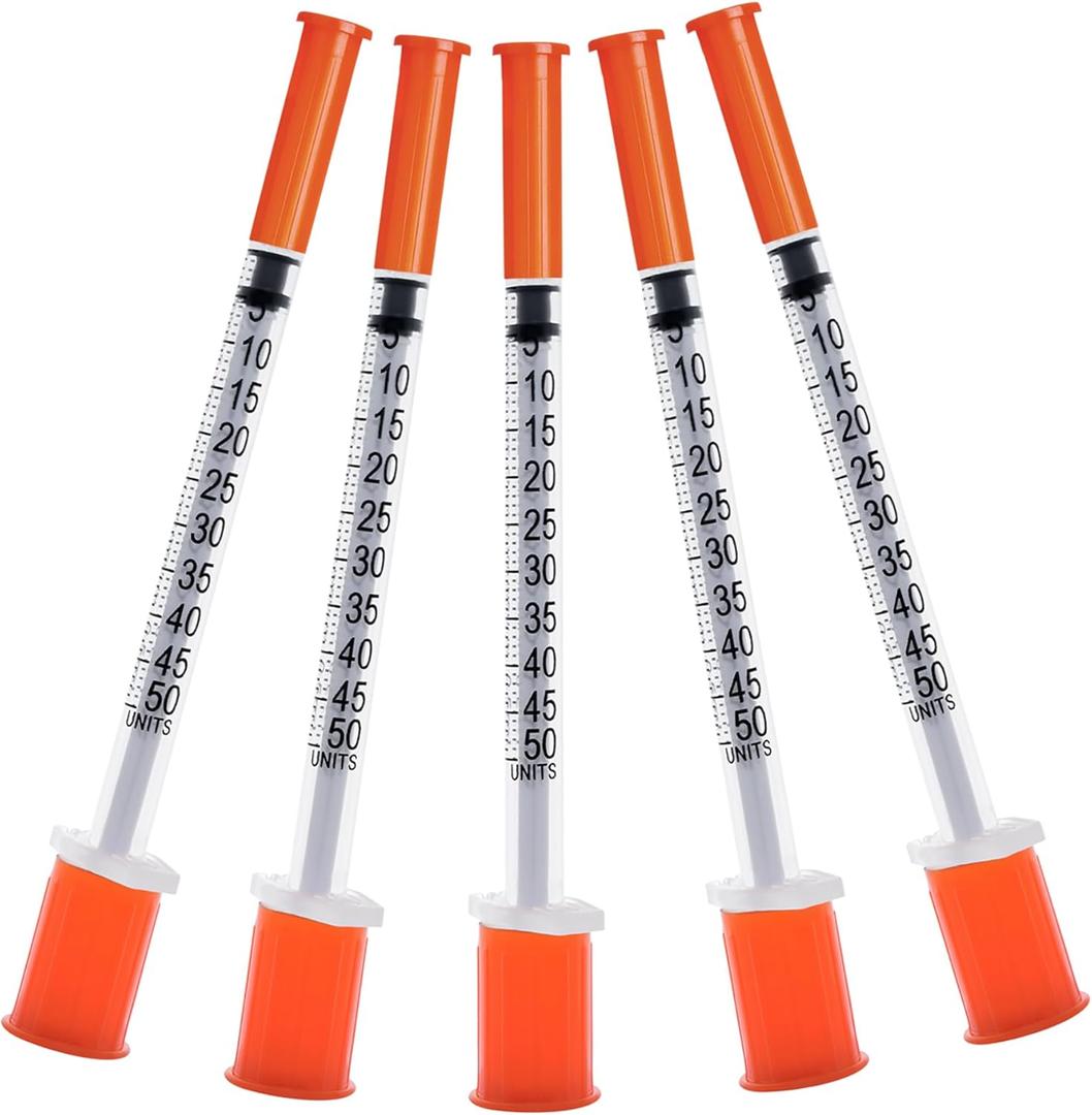 31G 0.5cc 1/4 Inch (6mm) Syringe with Needle, Individually Wrapped, Pack of 100