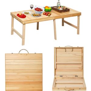 Foldable Boho Wooden Picnic Table, No Assembly Required Portable Outdoor Indoor Low Picnic Table for Floor Seating, Beach, Camping, BBQ, Backyard, 48" x 24", Seats 46 People