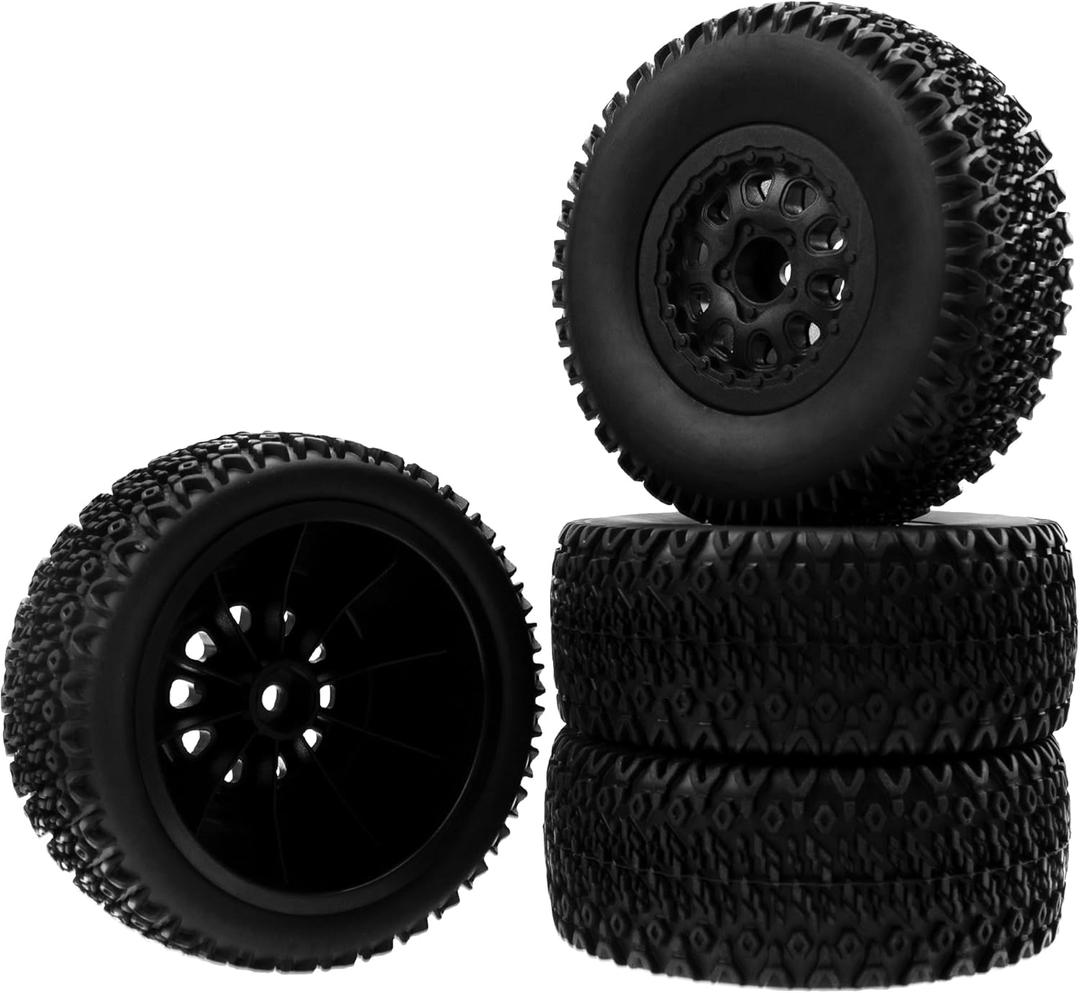 4PCS 1/10 Short Course Truck Tires & Wheels Plastic Rims OD109mm Compatible with Traxxas Slash 2WD/4WD Losi Tenacity HPI Redcat Blackout Tamiya Kyosho 1/10 RC Short Course Truck,10-Holes