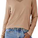 Dokotoo T Shirts for Women Casual Long Sleeve V Neck Lace Trim Tops Lightweight Solid Color Basic Tees Blouses (S)
