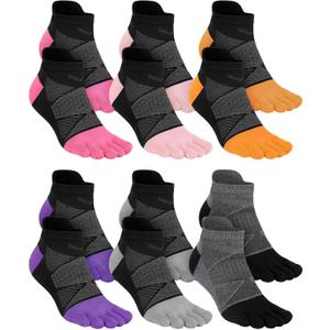 Fourluoo 6 Pairs Women Men Ankle Toe Socks Cotton Warm Crew Toe Separator Socks for Athletic Running 
(8-11, Five-toe, Multicolor)