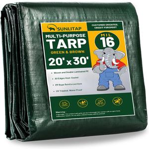 16 Mil Heavy Duty Waterproof Tarps, 20x30 Ft Finished Size Tarps, Premium Tarp with Metal Grommets & Reinforced Edge, Multipurpose Thick Poly Tar for Car, Boat, Roof, Camping - Green (20x30Ft, Green-16 Mil Heavy Duty)
