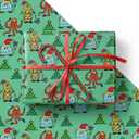 2 x Febbleshow Funny Christmas Wrapping Paper for Boys Girls Kids - Xmas Gift Wrap with Green Monster, Trees, Snowflakes & Presents - 4 Jumbo Sheets, 28" x 40" Each (32 sq. ft ttl), Easy to Store