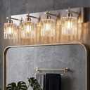 OCIOC 4-Light Nickel Bathroom Vanity Light Over Mirror, Brushed Nickel Bathroom Wall Lights with Glass Shades, Indoor Wall Mounted Lamp for Living Room Bedroom Hallway