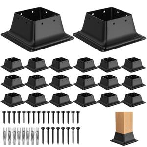 4x4 Post Base 20Pcs, Internal 3.6"x3.6" Heavy Duty Powder-Coated Steel Post Bracket Fit for Standard Wood Post Anchor, Decking Post Base for Deck Porch Handrail Railing Support with Screws