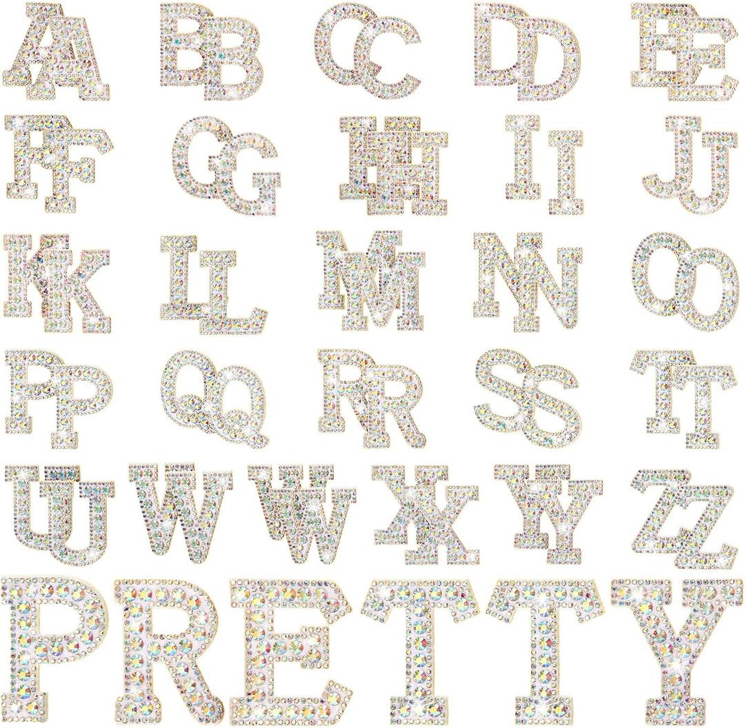 Youyole 52 Pcs Rhinestone Iron on Letter A-z Rhinestone Iron on Patch White Bling Letters Alphabet Applique for Hats Bags Shirt Dress Clothes Fabric, AB Colors, Flat Style Youyole 52 Pcs Rhinestone Iron on Letter A-z Rhinestone Iron on Patch White Bling Letters Alphabet Applique for Hats Bags Shirt Dress Clothes Fabric, AB Colors, Flat Style