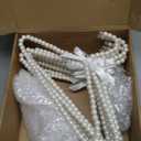 Threan White12 Pcs Pearl Beaded Clothes Hanger Mini Pearl Beads Small Metal Clothes Hangers with Ribbon Standard for Kids Baby Children Pet Dog