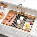 33x22 Drop in Kitchen Sink with Faucet - Gold Single Bowl, 33x22x10 Inch
