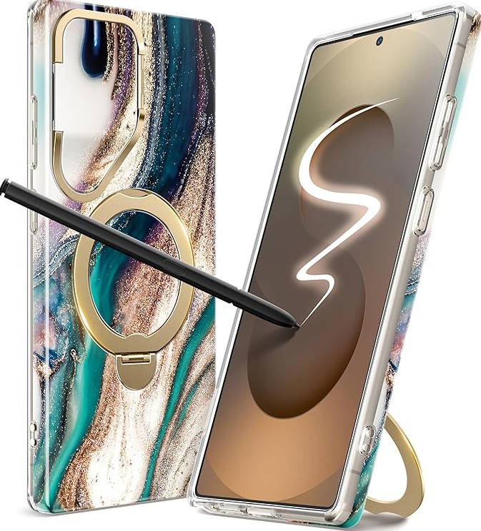 GVIEWIN 360° Spin Magnetic Stand for Samsung Galaxy S25 Ultra Case [Compatible with Magsafe][Camera Cover Stand & Ring Holder] Marble Military Grade Protective Phone Cover S25 Ultra 6.9"
 (Flowing Sakura)