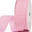 VIVIQUEN Gingham Ribbon Checkered Ribbon 1-Inch Wide Taffeta Plaid Ribbon 25 Yard Long 100% Polyester Woven Edge (Baby Pink, 1 Inch)