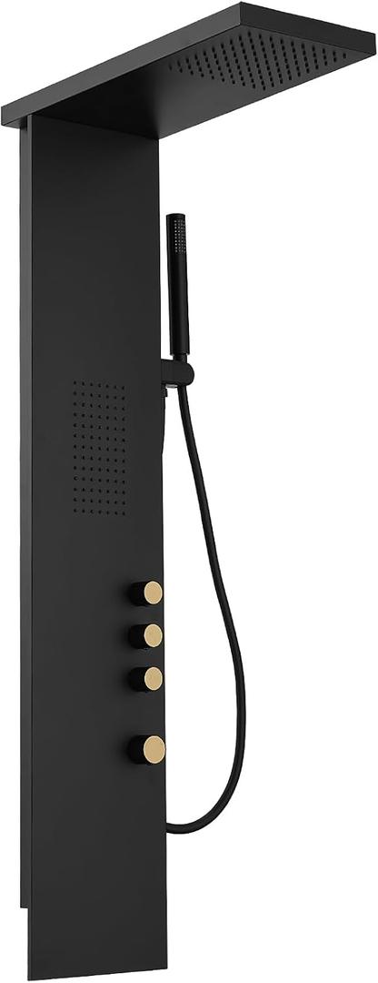 BWE 3 IN 1 Shower Panel Tower System Stainless Steel Shower Panel Rainfall Shower Head with Handheld Shower and Massage Body Jets Wall Mount Shower System, Matte Black