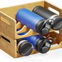 SpaceAid Bamboo Water Bottle Organizer with Labels for Kitchen and Pantry, Storage Rack for Cabinets, Home Cup and Wine Bottle Holder Shelf Organizers, 2 Pack 3-Slot, Hold 6 Bottles