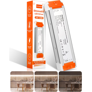 120W 24V Dimmable LED Driver,Triac Dimmable Transformer AC 120V to DC 24V 120 Watt Compatible with Lutron & Leviton Dimmer Switches, Dimmer Led Power Supply 24 Volt for Strip Lights