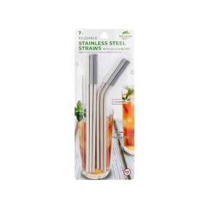 BIOSMART Reusable Stainless Steel Straw Set w/ Silicone Tips & 1 Cleaning Brush And Plastic Forks
