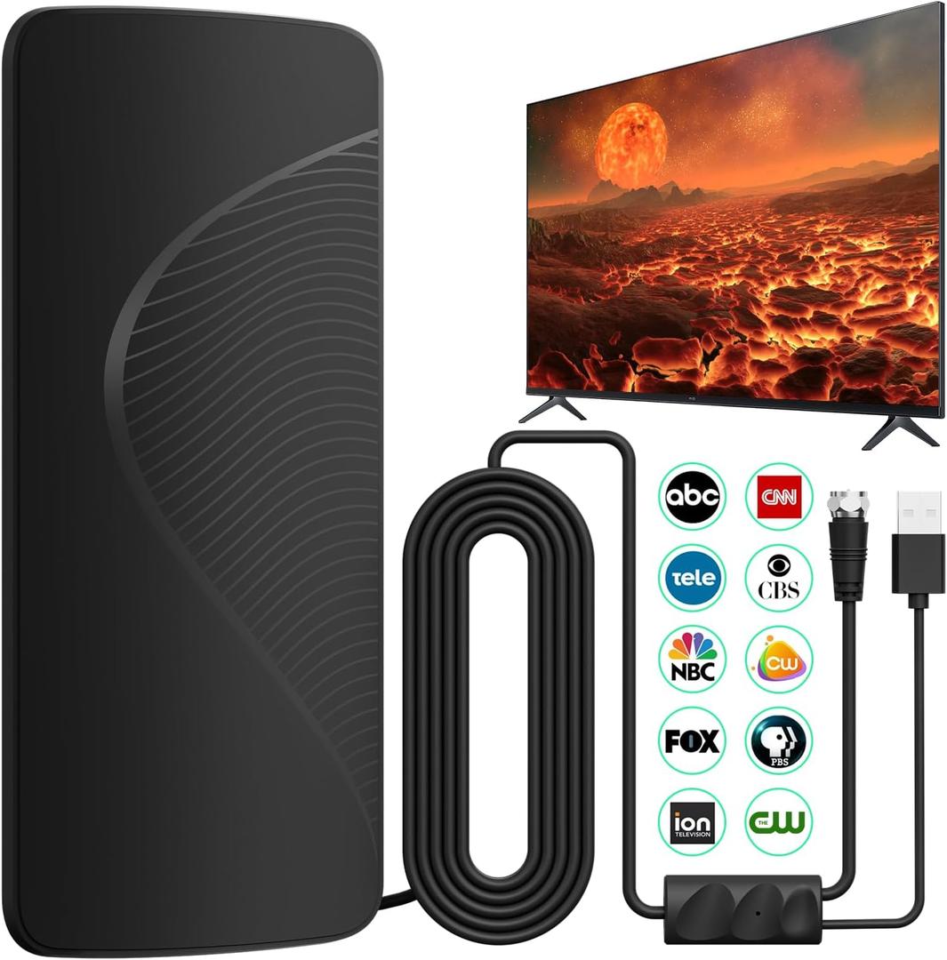 2026 Upgraded Indoor TV Antenna for Local Channels with Amplifier | 3000+ Miles Long-Range Reception Supports 4K 1080p Smart TV/Older TVs, 33ft Coaxial Cable