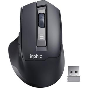 INPHIC Wireless Mouse Rechargeable, [Battery Level Visible], Silent Click USB 2.4G Cordless Mouse for Laptop PC Computer, 6 Buttons, 2400DPI 4 Adjustment Levels, Grey (Black)