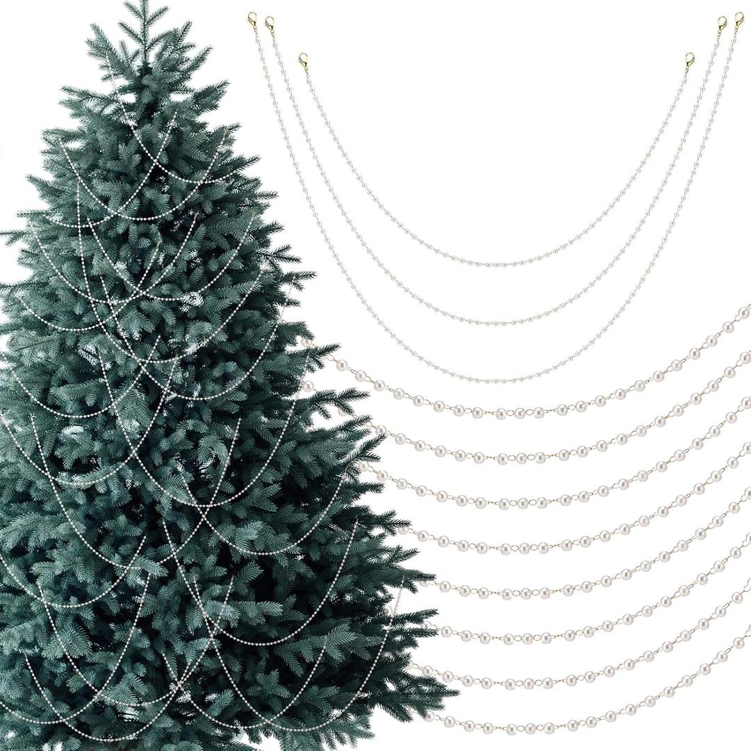 Huquary 25 Pcs Christmas Tree Beads Garland with Hooks White Artificial Pearl Strands Chain Faux Pearl Hanging String for Xmas Tree Wedding Party DIY Craft Holiday Decoration Multi Size