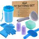 8PCs Dog Grooming Kit - Dog Shampoo Brush | Washing Gloves | Adjustable Dog Bath Brush | Dog Paw Cleaner | 2X Toothbrush | Dog Scrubber For Bath & Massage - Grooming & Bath Supplies for Dogs and Cats