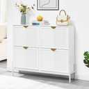 VIPLUMI Shoe Cabinet Storage with 4 Flip Drawers, Narrow Hidden Shoes Organizer Cabinet for Entryway, Freestanding Slim Shoe Rack Front Door Entrance(White) (Large)