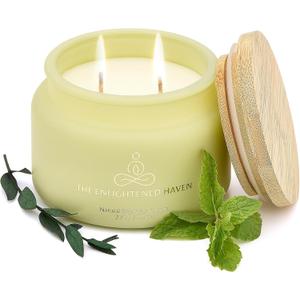 Healing | 2-Wick Scented Candles for Home | Natural Non Toxic Soy Candles with Essential Oils | Eucalyptus & Peppermint | 50 Hour Long Burning | Aromatherapy Candle Jar with Lid - 9.5 oz