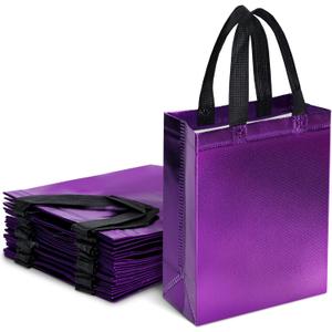 LovesTown 16 Pack Purple Gift Bags with Handles, 8"x 4"x 10" Party Favor Bags Medium Size for Wedding Birthday Graduation Goodie Treat Packaging Supplies