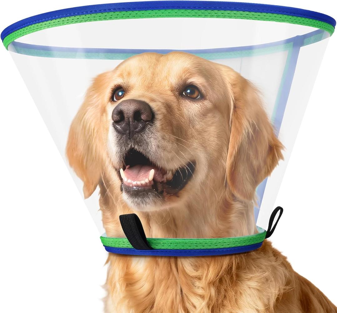 Soft Dog Cone Collar for Dogs After Surgery, Transparent Cone for Dogs to Stop Licking, Breathable Dog Neck Cone for Dog, Adjustable Elizabethan Pet Recovery Collar (Blue, Size 7) (Blue, M)