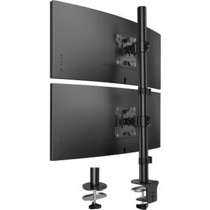 HUANUO Vertical Dual Monitor Mount, Stacked Monitor Stand for 2 Monitors with Height Adjustment Computer Monitor Arm Supports Two 17 to 32 Inch with C Clamp Each Desk Mount Hold up to 17.6lbs