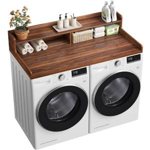 VOPEAK Washer and Dryer Countertop with Shelf, 2-Tier Washer Dryer Topper, 54" x 27.5" Spacious Laundry Countertop, Washing Machine Topper for Laundry Room Organization and Folding Clothes, Walnut