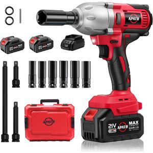 1/2 inch Impact Wrench, Max Torque 950N.m(700Ft-lbs) Cordless Brushless Impact Wrench, 3300RPM High Torque Electric Impact Gun with 2x 4.0Ah Li-ion Battery, Charger, 3 Extension Bars, 6 Sockets