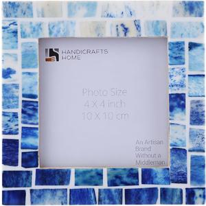 Handicrafts Home Blue Picture Frame, Handmade Bone Inlay 4x4 Photo Frame, Mosaic Indigo Pattern, Artisan Crafted Blue & White Frame for Wall & Tabletop, Coastal Modern Farmhouse Decor, Gallery Wall, Desk & Shelf Styling, Bedroom & Living Room Picture Frame, New Year & Holiday Gift  Mosaic Indigo