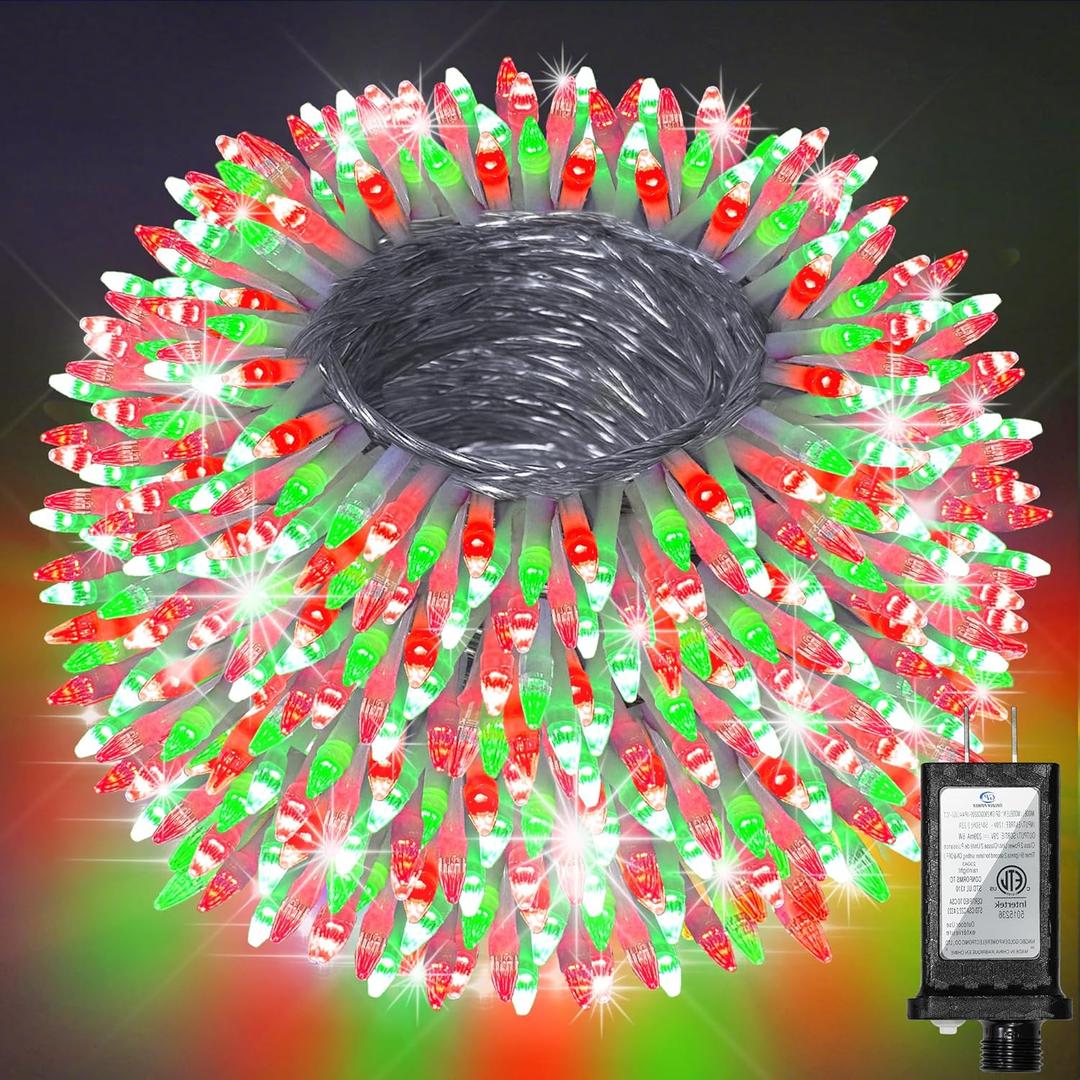 300 LED Christmas Tree Lights, Connectable Christmas Lights Indoor with Timer Memory & Dimmable & 12 Modes, 75FT Decoration Fairy String Lights for Outside Bedroom Home Patio Yard Tree, Red & Green
