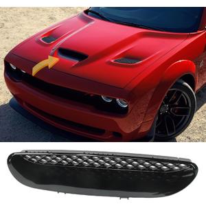 Hood Vent Center Bezel Grill Scoop Fit For 2015-2018 Dodge Challenger SRT HELLCAT & 2019-2023 R/T SCAT PACK 68184348AD 68184348AG 68184348AH,Painted Black Hood Vent Replace Parts Accessories