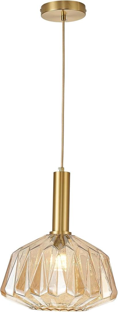 Pendant Light Fixture Amber Glass Pendant Lighting 11.81" Modern Hanging Lights for Kitchen Island Dining Room Bedroom
