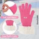 Women's Winter Gloves Touchscreen, Thermal Warm Knit Gloves for Cold Weather, Fur Windproof Cuff