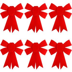 CCINEE 6 PCS Red PVC Christmas Wreath Bow, 8.3"11.2" Bows Xmas Plastic Bows Decorations Christmas Tree Ornaments Waterproof Bows for Christmas Tree Home Party Indoor Outdoor Decoration Gift Wrapping
