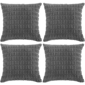 Fancy Homi 4 Packs Dark Grey Decorative Throw Pillow Covers 18x18 Inch for Living Room Couch Bed, Rustic Modern Farmhouse Boho Home Decor, Soft Plush Corduroy Cute Accent Square Cushion Case 45x45 cm