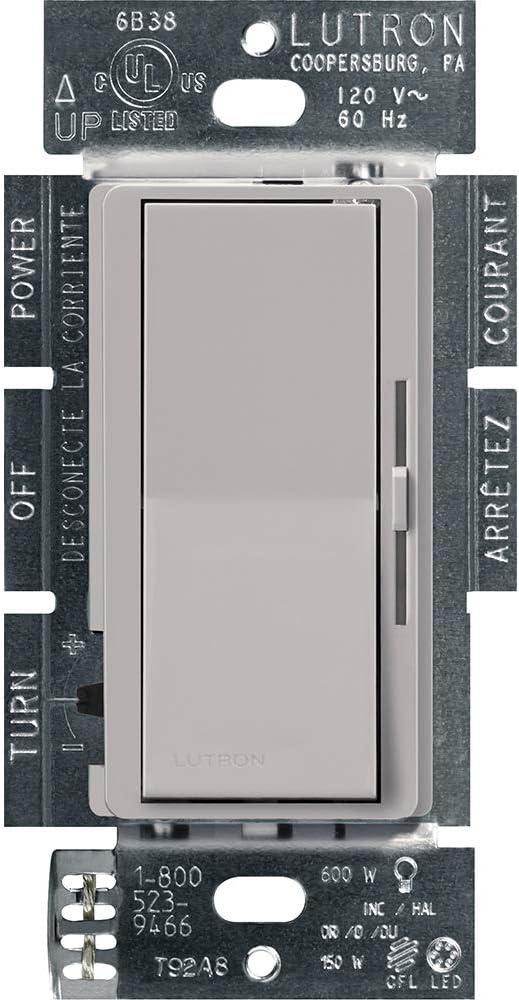 Lutron Diva LED+ Dimmer Light Switch for Dimmable LED, Halogen, and Incandescent Bulbs, 150 Watt, Single-Pole or 3-Way, DVCL-153P-GR, Gray