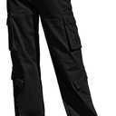 ZMPSIISA Women Pants High Waisted Cargo Pants Combat Military Wide Leg Casual Trousers 8 Pockets(Black, Large)