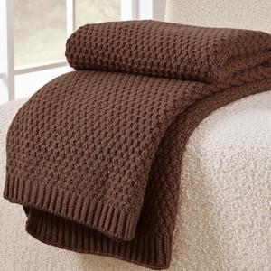 Dark Brown Throw Blanket, Chocolate Knit Throw Blanket for Couch, Soft Cozy Warm Lightweight Decorative Reversible Moss Stitch Knitted Blankets for Bed, 50x60 Inches, Chocolate Brown