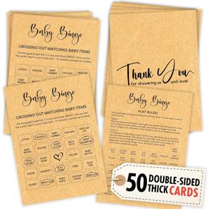 Baby Shower Bingo Game For Girl - Baby Bingo For Baby Shower Boy, Bingo Baby Shower Game Gender Neutral For 50 Guest, Fun Baby Shower Activities