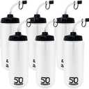 50 Strong 1 Liter BPA-Free Plastic Round Sports Water Bottle with Straw - 5 Pack